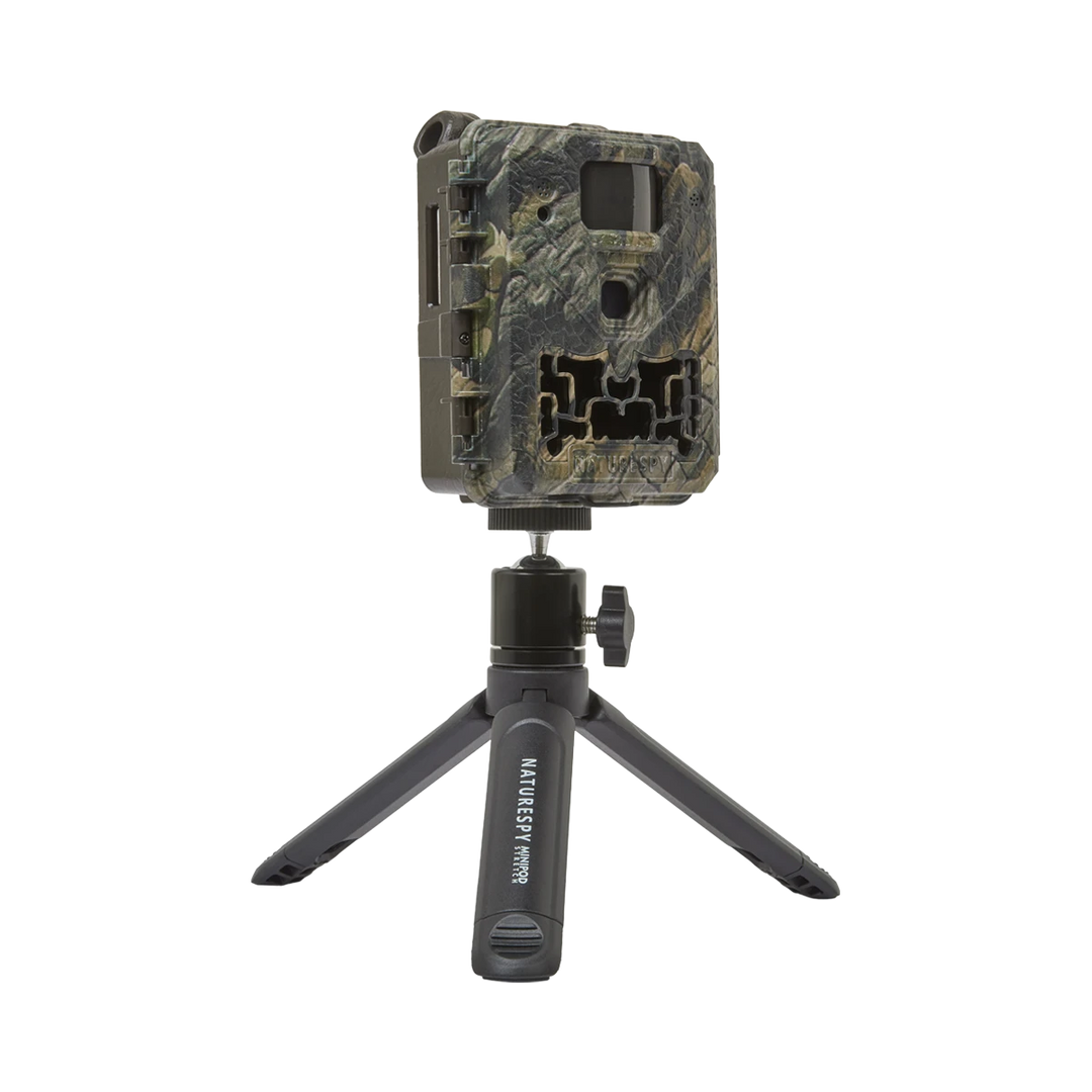 NatureSpy Ursus Nova Trail Camera – 4K No-Glow IR Trail Camera, Mounted on MiniPod Stretch Tripod