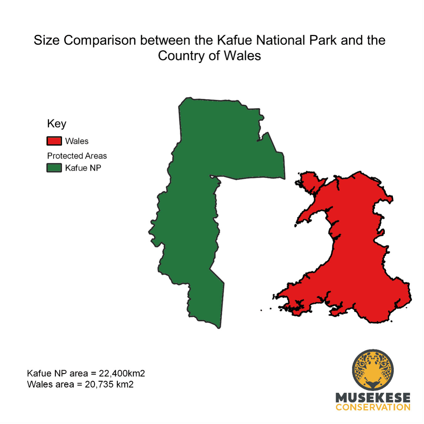 Size comparison between Kafue & Wales